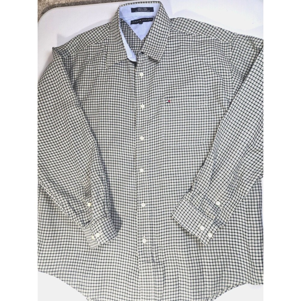 NWOT Tommy Hilfiger Men's Green Gingham Check Long Sleeve Button Shirt Size L